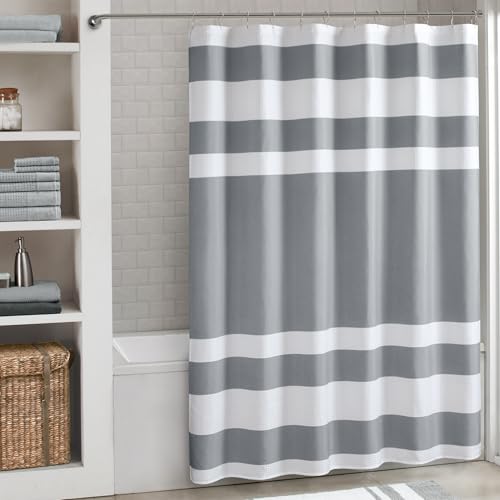 Madison Park Spa Waffle Shower Curtain Pieced Fabric with 3M Scotchgard Moisture Management Modern Home Bathroom Decorations, Tall 72x84, Grey