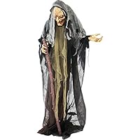 Haunted Hill Farm Life Size Animatronic Witch, Indoor/Outdoor Halloween Decoration, Eyes Light Up Red, Poseable, Battery-Operated, HHWITCH-13FLSA Haunted Hill Farm Life Size Animatronic Witch, Indoor/Outdoor Halloween Decoration, Eyes Light Up Red, Poseable, Battery-Operated, HHWITCH-13FLSA