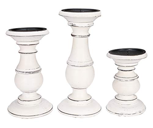 Hand Crafted Wooden Candle Holder Stand, Candalbras, Candle Holders, Unity Candle Holder, Rounded turned Colums, Country style Idle gift for Wedding, Party, Home, Spa - 10,8,6 Inch set of 3 - White