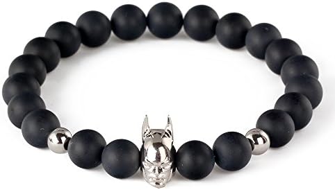 UBeata Batman Charm Bracelets with Matt Agate Beaded Charm 8mm Copper Alloy Handmade Round