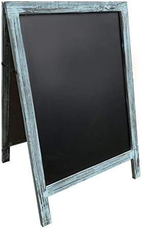 Rustic A-Frame Chalkboard Double-sided, Magnetic Porcelain Steel, Easy Erase, 20 x 30 Distressed Blue Wood