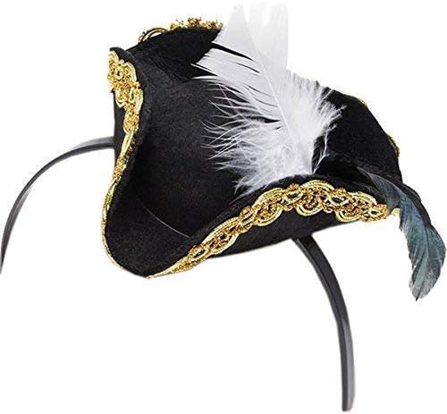 Unisex Fancy Dress Party Headwear Buccaneer Pirates Women's Mini Hat On Headband, Black