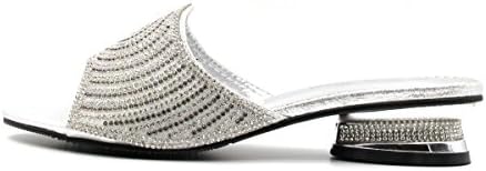 Bella Hanna Women Low Heel Fashion Rhinestones Glitter Bling Open Toe Slip On Disley