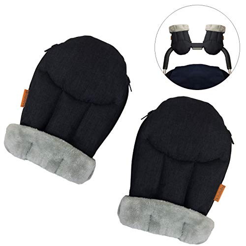 liuliuby CozyMitts - Weatherproof Stroller Hand Muff/Stroller Warmer Gloves for Freezing Winter - Universal Fit - 2019 New Launch (Black Mélange)
