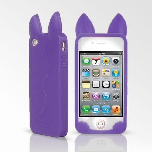 DE Purple New Fashion Cartoon Animal Series With Ear Cute Koko Cat Pattern Style Soft Silicone Case Cover Shell for Apple iPhone 4 4G 4S