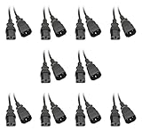 C&E 3-Feet 10-Amp C13 to C14 Computer/Monitor Power Extension Cord, Black, 10-Pack (CNE23176)