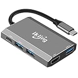 USB-C Hub to HDMI Multiport Adapter - ikling USB Type C Adapter with USB C/F Charging Port, 4K HDMI, 3 USB 3.0 Ports Compatible MacBook Pro 2015/16/17/18, New iPad Pro and More USB C Devices – Grey