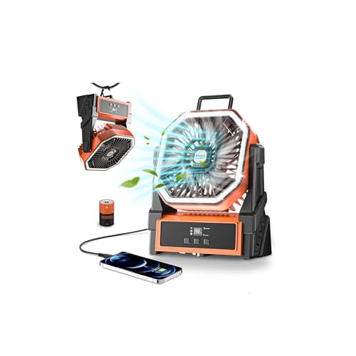 Kssvzz 30000mAh Camping Fan, 4 Speeds Silent USB Fan with LED, 270° Rotation Rechargeable Table Fan, Battery Fan for Travel, Picnic, Hiking