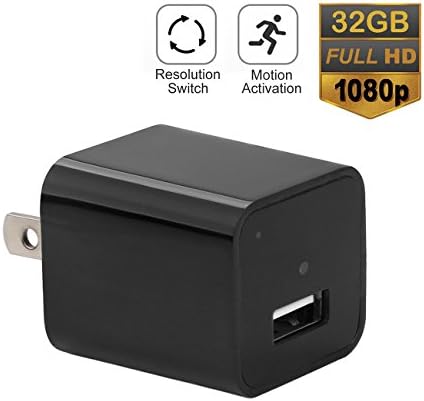 Hidden Spy Camera USB Charger, 32GB 1080P HD Motion Activated Security Wall Charger Nanny Camera for Home and Office Surveillance [Latest Version]