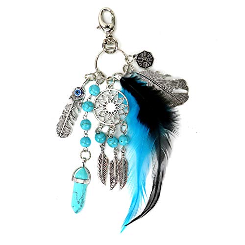 Buorsa Natural Opal Stone Dreamcatcher Keyring Feather Keychain Dream Catcher Keyring for Women Purse Pendant Handbag Keyholder Bag Charm - Thumbnail 5