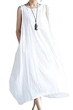 Women's Casual Sleeveless Loose Cotton&Linen Asymmetric Maxi Dress