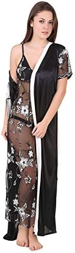 Alf Baby Doll Satin Net Long Nighty with Robe for Women Girls|Soft Comfortable| Free
