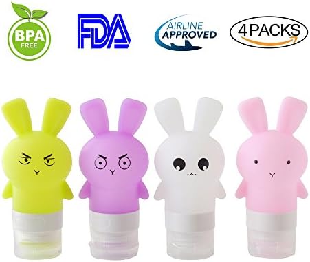Travel Bottles Silicone Toiletries Set - MONICAR TSA Approved Cute Rabbit With Labels Refillable Leak Proof Liquids Shampoo Kit (4 Packs Rabbits (75 ml/2.64 oz ))