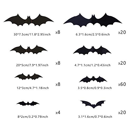 Gooday 148 PCS Halloween Bat Decorations, Black PVC 3D Scary Bats Wall Window Decal Stickers Realistic Spooky Hanging Bats for Indoor Outdoor Halloween Eve Decor Home Window Decoration