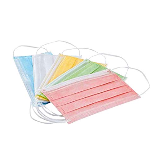 Wendyy Disposable 3-Layer Earloop Face Protection with Pink Green Yellow White Blue, Pattern, 5 Colors in The Box(10/20/30/50 pcs) (Multicolor, Child-50pc)