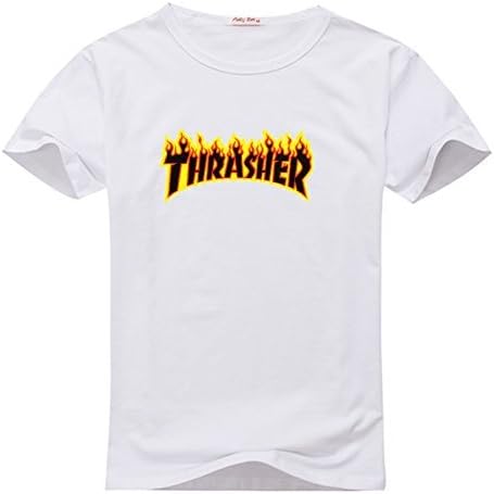 Thrasher Flame Logo HANDAV Men's Graphic Tee Shirt Large White
