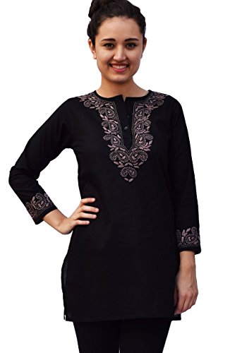 Ayurvastram Pure Cotton Round Neck, Hand Embroidered Tunic, Top, Kurti, Blouse