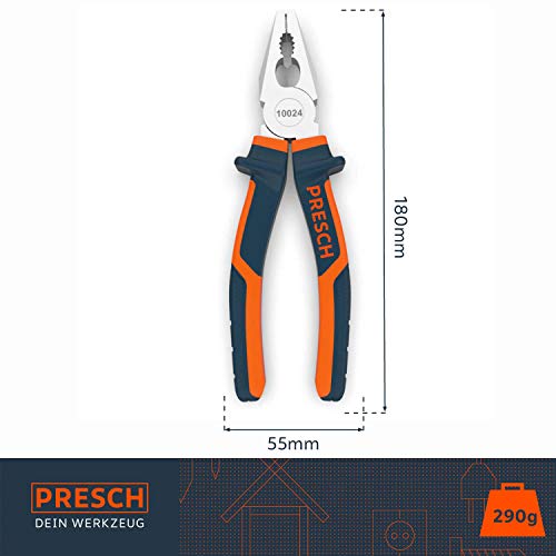 Presch Kombizange 180 mm - Universalzange ölgehärtet aus CR-V mit 2-Komponenten Griff und Greifflächen gezahnt – Bild 3