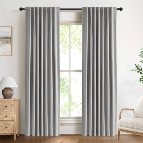 DEFYNEE 100% Verdunkelungsvorhänge mit verdeckten Schlaufen, Leinen-Optik, 2er-Set Blickdichte Vorhänge Stangendurchzug für Schlafzimmer oder Wohnzimm