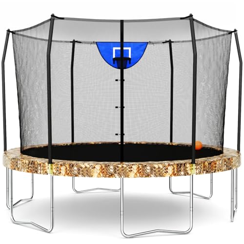 View 1 of ***********FINAL SALE- NO RETURNS**********Skywalker Trampolines 12-Foot Jump N’ Dunk Trampoline with Enclosure Net - Basketball Trampoline, Camo