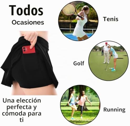 Saias de ténis femininas, 2 em 1 elásticas plissadas com bolso