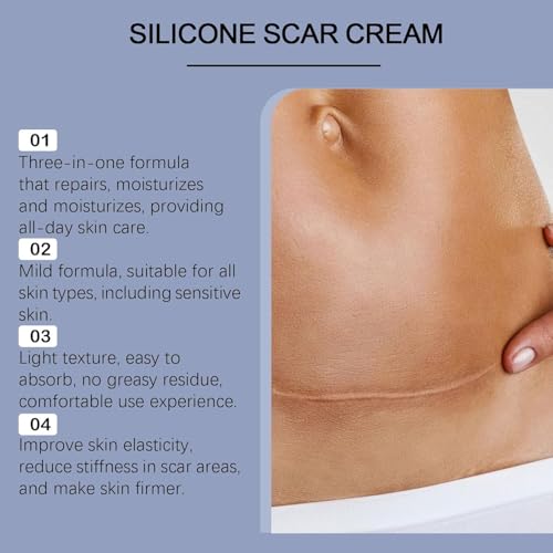 Silicone Scar Cream - Gel for Old and Recent Scars - Night Cream to Remove C-Section Scars, Tummy Tuck, Keloids and Stretch Marks - 50ml