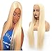 ATOZWIG Kanekalon Fiber 13x6 Inch Long Parting Sythetic Glueless Lace Front Wigs,Pre Plucked Hairline Bleached Knots African American Wig Blonde Wigs