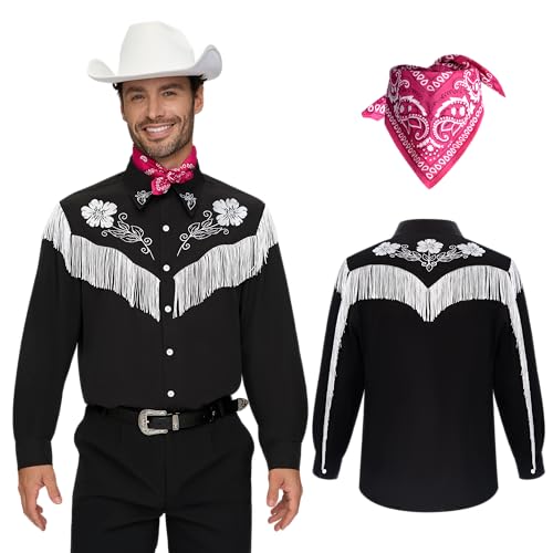 Spooktacular Creations Halloween Cowboy Costume Men, Black Western Shirt, Halloween Costumes for Men 2025, Festivals