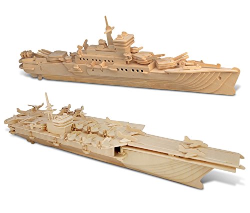 Puzzled Battleship and Aircraft Carrier Wooden 3D Puzzle Construction Kit