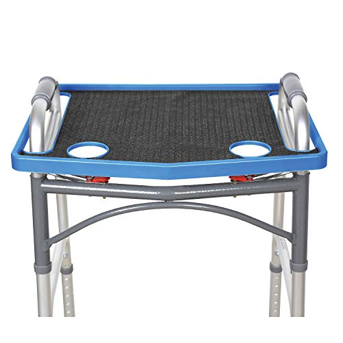 Support Plus Walker Tray Table with Non-Slip Mat/Cup Holders - Mobility Accessory Fits Most Standard Walkers (21" x 16") - Royal Blue