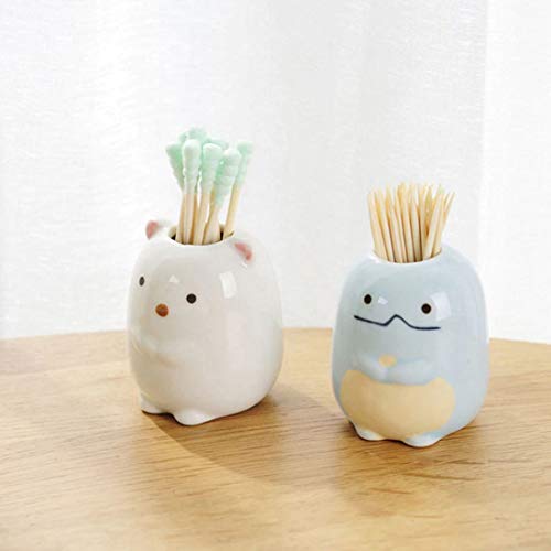 GARASANI Mini Ceramic Toothbrush, Toothpick Holder Cartoon Animal Tooth Brush Stand Kids Toothbrushes Storage Rack Toothpick Approx 350 (White cat) - Thumbnail 4