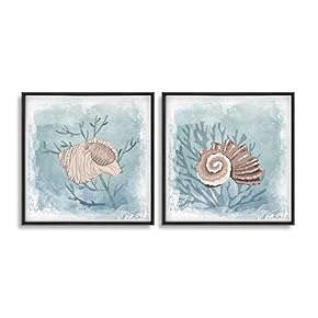 2 Piece Framed Canvas Wall Art for Living Room, Bedroom Conch Theme Canvas Prints for Home Decoration Ready to Hang - 16"x16"x2 Panels