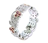 Platinum and Rose Gold Overlay Leaves and Pink Flower Vintage Filigree Eternity Anniversary Ring Band (10)