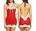 Avidlove Women Sexy Lingerie Halter Backless Lace Trim Babydoll G-String 2 Piece Set Sleepwear,Red,Small