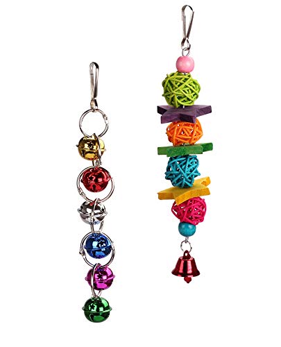 HAPPYTOY Bird Parrot Toys Play Set for Bird Cage, Colorful Chewing Hanging Swing Toy Bells, Ladder Swing for Small Parrots, Macaws, Parakeets, Conures, Cockatiels, Love Birds (Bird Swing Set5)