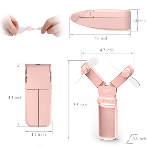Dual Head Mini Handheld Fan, Personal Portable Fan USB, Small Pocket Foldable Desk Fan for Home Office Traveling Or Hiking, Lithium Battery Operated Rechargeable Patented Degisn, Pure Pink.