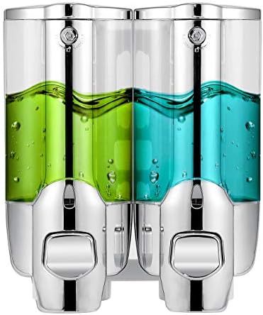 ZISY Soap Dispenser, Soap and Shower Dispenser,2-Chamber Shampoo & Soap Dispenser, Wall Mounted Liquid Hand Soap Dispenser for Bathroom,Sliver 2 Chamber,2x350ml
