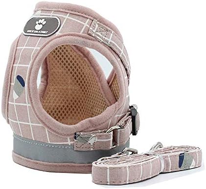 Goocky Dog Cat Harness Vest, Pet Pink Plaid Breathable Leash Set Safety Soft with 2 Metal Buckle for Kitties, Puppy