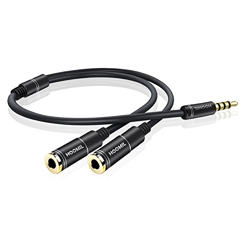 HOOMIL Headphone Splitter 3.5mm Jack Male to 2 Port 3.5mm Female Cable Audio Stereo Y Splitter for Earphone, Headset Splitter Adapter, Compatible for iPhone,Tablet and MP3 Players (Black, 33cm)