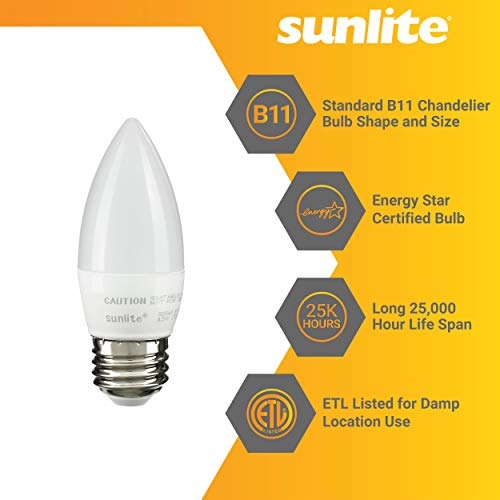 Sunlite 41380SU LED Torpedo Tip B11 Chandelier Light Bulb, 7 Watts