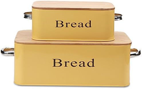 KWELS Americana Bread Box Pastries Bin Large Storage Tin Canister Container with Bamboo Cutting Board Lid for Kitchen Counter, Set of 2, Ginger