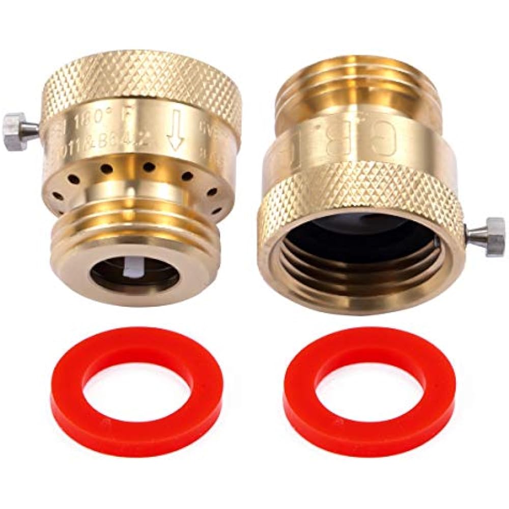 2 Pack Brass 3/4" Inch MHT Hose Bibb Connector Backflow Preventer