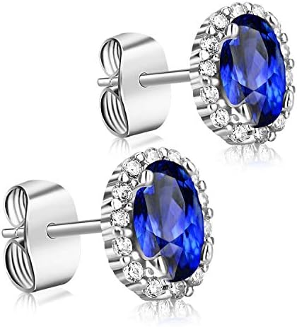 Surgical Stainless Steel Stud Blue Earrings Women Halo Ear Studs Hypoallergenic 18K White Gold Plated