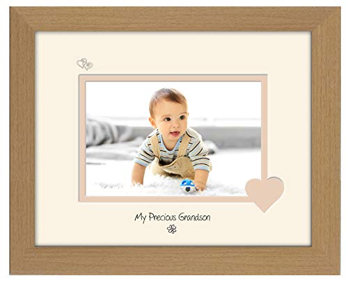 Grandson Photo Frame My Precious Double Mounted Quality Gift 775F (Oak Finish Frame Cream Mount Beige Inside)