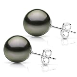 14k White Gold Black South Sea Tahitian Cultured High Luster Pearl Stud Earrings