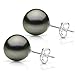14k White Gold Black South Sea Tahitian Cultured High Luster Pearl Stud Earrings