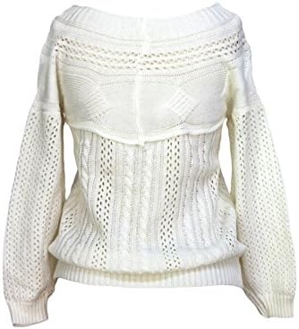 SextyHome Lady European And American Fashion Chic Collar Strapless Long-sleeved Twisted Hollow Knit Sweater Clothes(White)