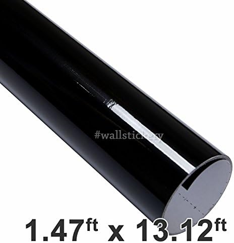 Wallstickery Glossy Black contact paper for countertop look wallpaper self adhesive wall stickers peel stick pattern decorative cabinets (1.47 ft X 13.12 ft, Black)