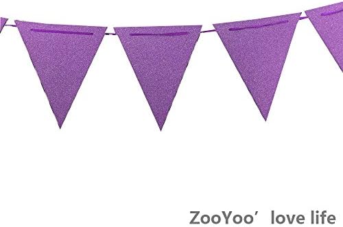 Zooyoo 10 Feet Glitter Pennant Banner Paper Triangle Flags