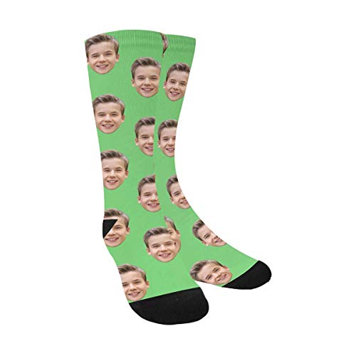 Custom Personalized Photo Family Son Children Picture Light Green Father's Day Crew Socks for Men Dad